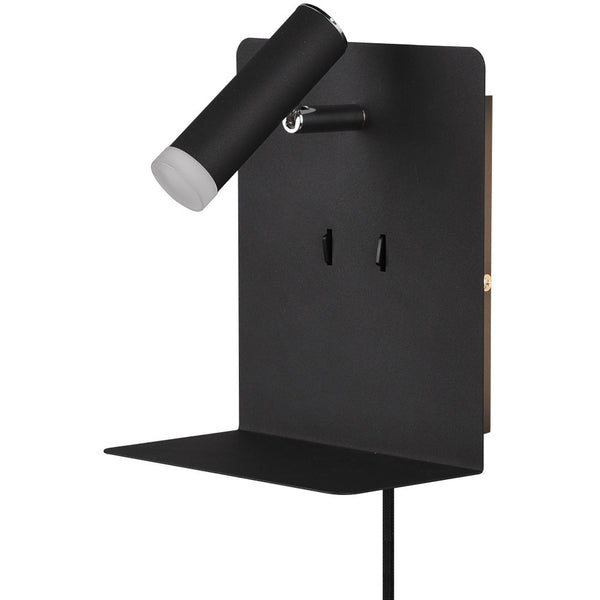 Element black wall light with usb charger
